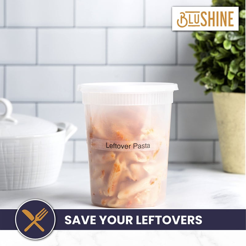 BluShine [24 Sets] 32 oz. Plastic Deli Food Storage Containers with Airtight Leak Proof Lids - Reusable - Microwave, Fridge, and Freezer Safe - Image 3